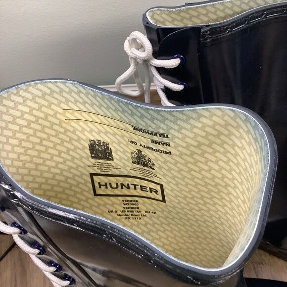 HUNTER BLUE VERBIER LACE UP RAIN BOOTS! Size 9/40-41 - Picture 3 of 7